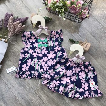 Bộ lanh hoa bé gái size 4-8  - BL20275